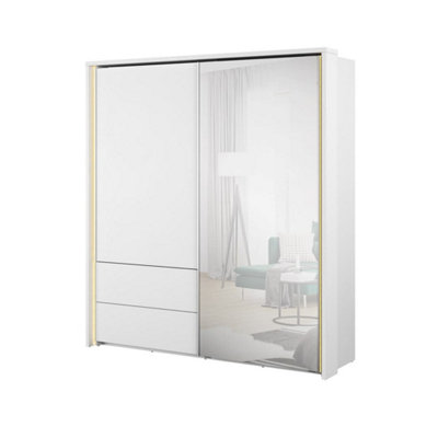 Taya II Elegant Mirrored Sliding Door Wardrobe with LED Lighting - White Matt (H)2190mm (W)2000mm (D)630mm
