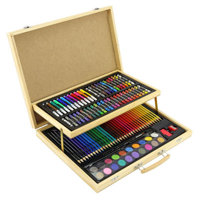 Taylor & Brown 108pc Wooden Art Case Colouring Pencils & Painting Set for Kids & Adults, Perfect for Beginners & Artists