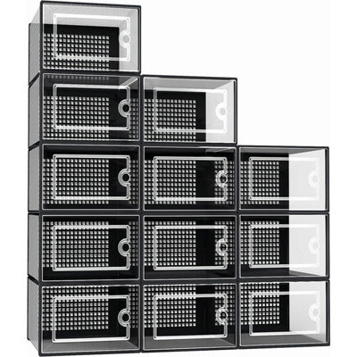 Taylor & Brown 12 Pack Clear Shoe Storage Boxes, Stackable Hard Plastic ...
