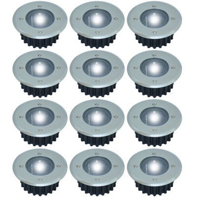 Taylor & Brown 12 Pack Solar Powered Decking Lights Outdoor Garden Stainless Steel Ground Lights Lamp White Deck Pathway Lighting