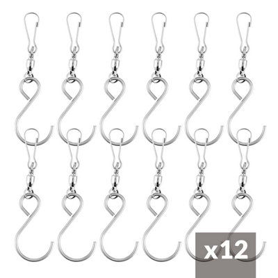Taylor & Brown 12pc Stainless Steel Rotating S Swivel Hook Clips for Wind Spinners Chimes Flower Pots Bird Feeders & Accessories