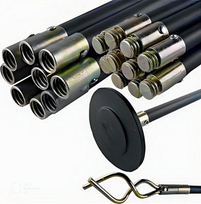 Taylor & Brown 12Piece Drain Rods Set 9.2MFlexible Drain Unblocker with HeavyDuty Plunger & Worm Screw for Drain Cleaning