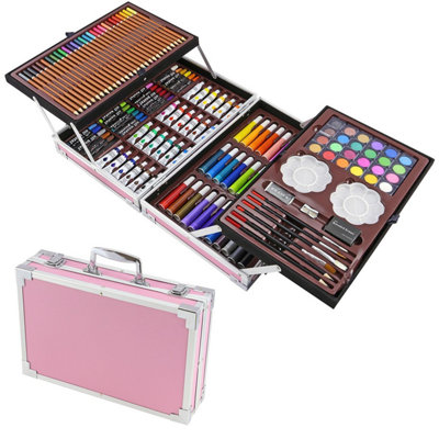 Taylor & Brown 145Piece Kids Art Set 2Layer Drawing & Painting Kit in Pink with Portable Aluminum Case, Perfect Gift
