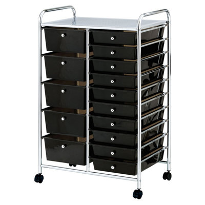 Taylor & Brown 15-Drawer Mobile Rolling Storage Trolley - Organiser on Wheels for Salon, Beauty, Makeup & Home Office (Black)