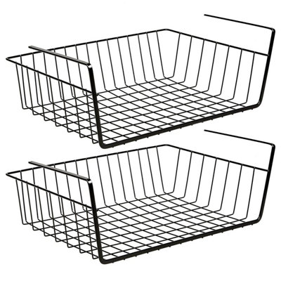 Taylor & Brown 2 Pack Black Under Shelf Hanging Wire Storage Baskets, Metal Organizer for Kitchen, Office, Pantry, Cabinet
