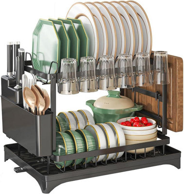 Taylor & Brown 2 Tier Black Dish Rack with Utensil Holder and Cutting ...