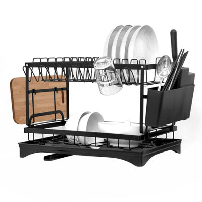 Taylor & Brown 2 Tier Black Dish Rack with Utensil Holder and Cutting ...