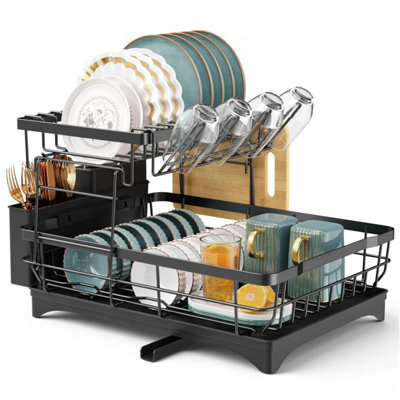Taylor & Brown 2 Tier Dish Drainer Rack Large Black Stainless Steel ...