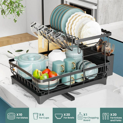 Taylor & Brown 2 Tier Dish Drainer Rack Large Black Stainless Steel ...