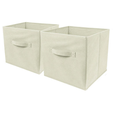 Taylor & Brown 2 x Foldable Cube Storage Box Organiser Basket Containers with Handles, Home Bedroom Office (Beige)