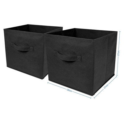 Taylor & Brown 2 x Foldable Cube Storage Box Organiser Basket Containers with Handles, Home Bedroom Office (Black)