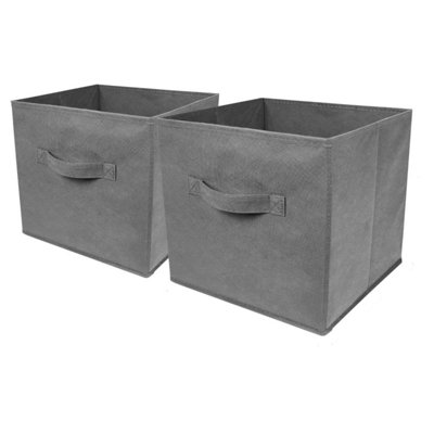 Taylor & Brown 2 x Foldable Cube Storage Box Organiser Basket Containers with Handles, Home Bedroom Office (Grey)