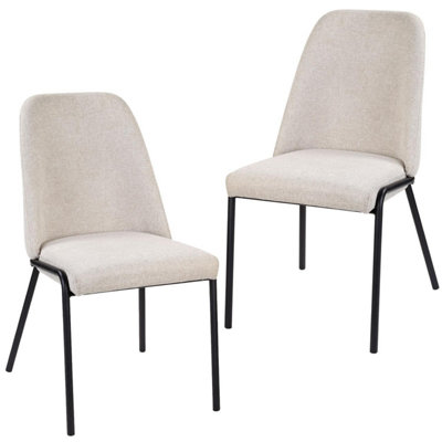 Taylor & Brown 2 x Modern Upholstered Dining Chairs, Stylish Kitchen Chairs with Solid Metal Legs and Curved Back (Beige)