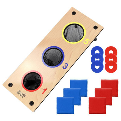 Taylor & Brown 2in1 Wooden Bean Bag Toss & Washer Pitch SetReversible BoardOutdoor Family Fun Game w/6 Bags & Washers