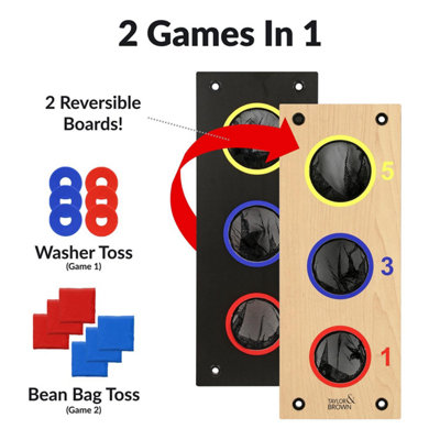 Taylor & Brown 2in1 Wooden Bean Bag Toss & Washer Pitch SetReversible BoardOutdoor Family Fun Game w/6 Bags & Washers