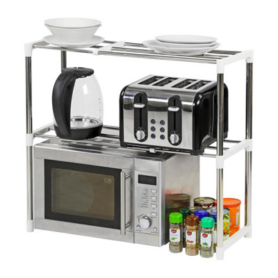 Taylor & Brown 2Tier Microwave Oven Storage Rack, Extendable Stainless Steel Shelf, Kitchen Countertop Space Saver