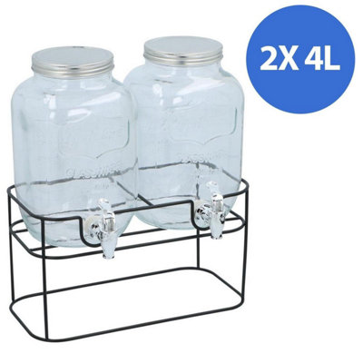 thumbnail image 2 of 2x 4 Litre Dual Glass Beverage Dispensers With Screw Lids & Stand – Fruit Infuser Ready 2 of 4