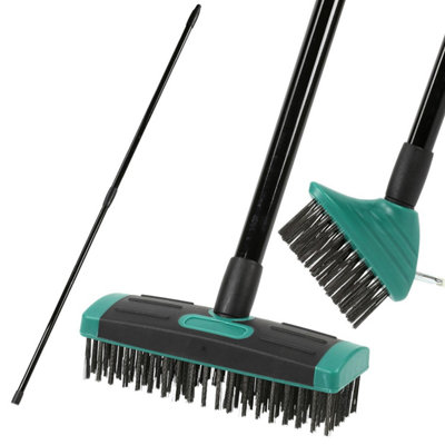 Taylor & Brown 3 in 1 Telescopic Weed Remover Brush Set Wire Head, Scraper, Broom for Paving, Decking & Moss Cleaning, Green