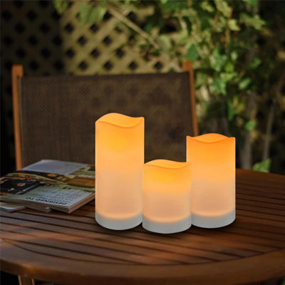 SoulBay Solar Flameless LED Candles – 3-Pack, 4/5/6 Inch, Waterproof IP44, USB Rechargeable, Dusk-to-Dawn Sensor, Flickering Fake Pillar Candles
