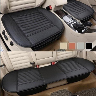 Taylor & Brown 3pc PU Leather Car Seat Cushion Cover Set, NonSlip, Universal Fit, with Pockets, Protector for 90% Cars (Black)
