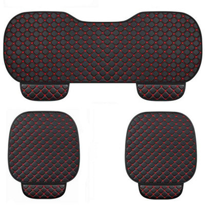 Taylor & Brown 3pc PU Leather Car Seat Cushion Set with Pockets, NonSlip, Universal Fit for 90% Vehicles (Black/Red)