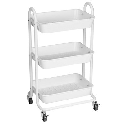 Taylor & Brown 3Tier Rolling Storage Cart, Utility Organizer with Locking Wheels & Handles for Home, Office, Kitchen, White