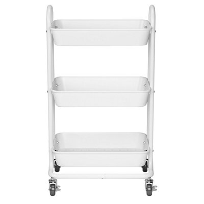 Taylor & Brown 3Tier Rolling Storage Cart, Utility Organizer with Locking Wheels & Handles for Home, Office, Kitchen, White