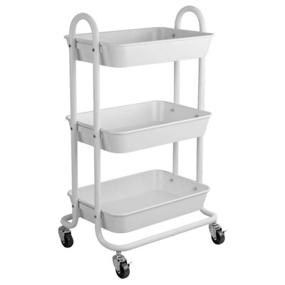 Taylor & Brown 3Tier Rolling Storage Cart, Utility Organizer with Locking Wheels & Handles for Home, Office, Kitchen, White