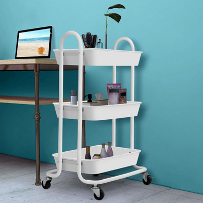 Taylor & Brown 3Tier Rolling Storage Cart, Utility Organizer with Locking Wheels & Handles for Home, Office, Kitchen, White