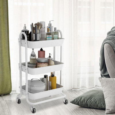 Taylor & Brown 3Tier Rolling Storage Cart, Utility Organizer with Locking Wheels & Handles for Home, Office, Kitchen, White