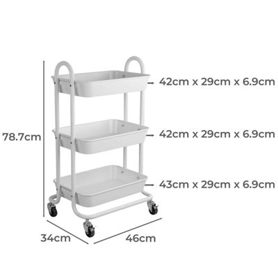 Taylor & Brown 3Tier Rolling Storage Cart, Utility Organizer with Locking Wheels & Handles for Home, Office, Kitchen, White