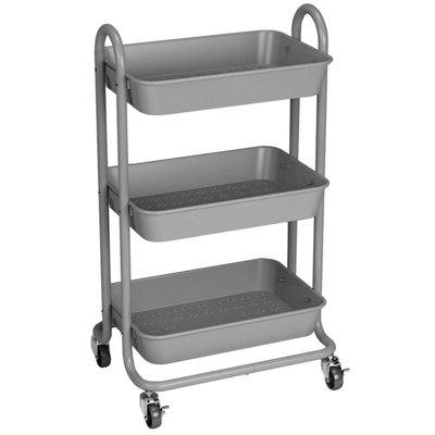 Taylor & Brown 3Tier Rolling Storage Trolley Cart, Utility Organizer with Lock Wheels & Handles for Home, Kitchen, Office, Grey