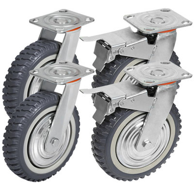 Taylor & Brown 4 Heavy Duty 200mm Swivel Castor Wheels, 2 Brakes, Silent, No Floor Marks, 1000KG Capacity, Grey Rubber Trolley