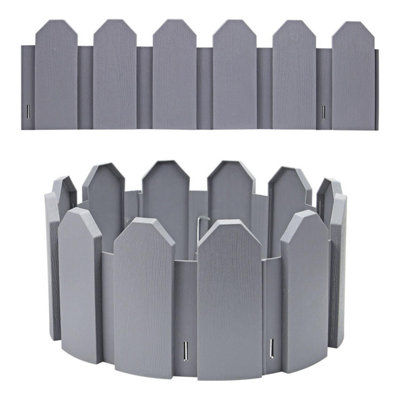 Taylor & Brown 4 Pack Grey Interlocking Garden Edging, Picket Plastic Lawn Border with Pegs, 2.35m for Paths & Flowerbeds