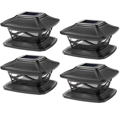 Taylor & Brown 4 Pack Solar LED Post Lights, Waterproof IP65, Square Cap Lamps for Patio Fence Deck, Fits 4x4 5x5 6x6 Post (Black)