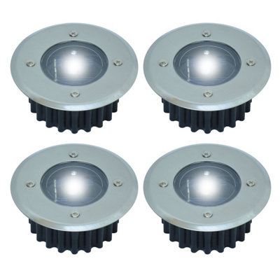 Taylor & Brown 4 Pack Solar Powered Decking Lights Outdoor Garden Stainless Steel Ground Lights Lamp White Deck Pathway Lighting