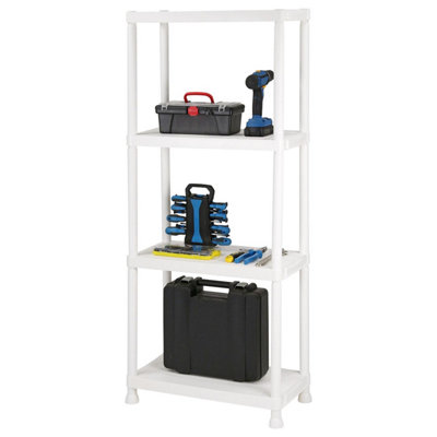 Taylor & Brown 4 Tier Heavy Duty White Plastic Storage Shelving UnitWide Shelves for Garage, Shed, Pantry, Home & Office