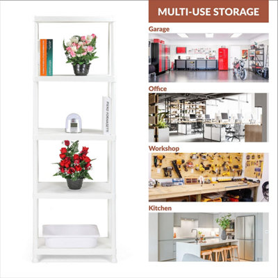 Taylor & Brown 5 Tier Heavy Duty White Plastic Storage Shelving ...