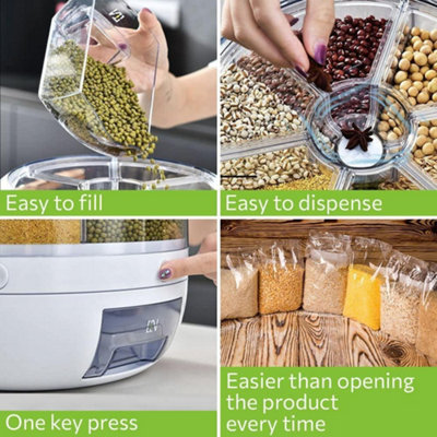 thumbnail image 2 of Taylor & Brown 6-Grid Rotating Food Dispenser – Transparent Dry Food Storage Container, White 2 of 14
