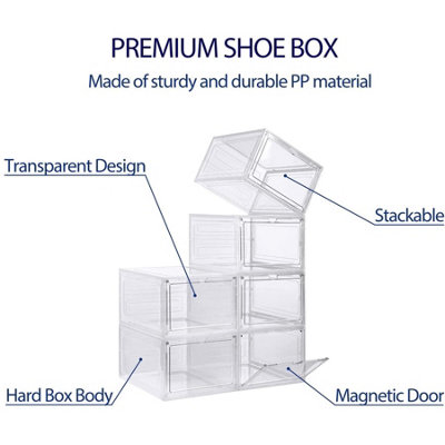 Taylor & Brown 6 Pack Clear Stackable Shoe Storage Boxes Durable ...
