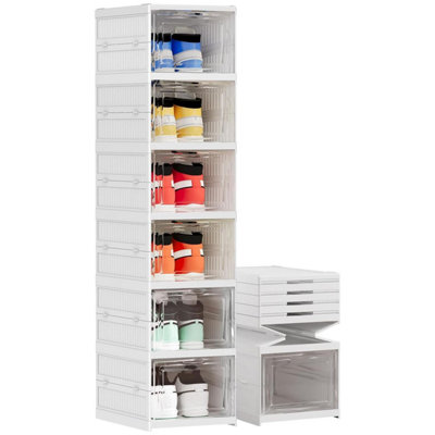 Taylor & Brown 6 Tier Shoe Rack White Foldable Collapsible Shoe Storage ...