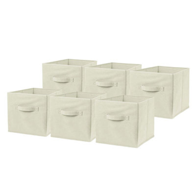 Taylor & Brown 6 x Foldable Cube Storage Box Organiser Basket Containers with Handles, Home Bedroom Office (Beige)