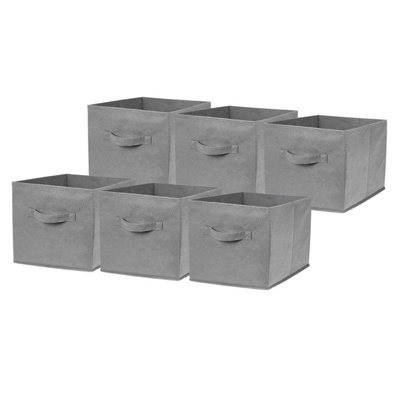 Taylor & Brown 6 x Foldable Cube Storage Box Organiser Basket Containers with Handles, Home Bedroom Office (Grey)