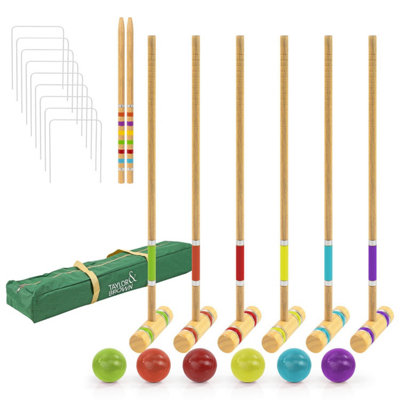 Taylor & Brown 6Player Croquet SetPremium Pine Mallets, Colored Balls, Wickets, Stakes & Carry Bag for Family Lawn Games