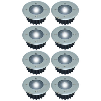 Taylor & Brown 8 Pack Solar Powered Decking Lights Outdoor Garden Stainless Steel Ground Lights Lamp White Deck Pathway Lighting