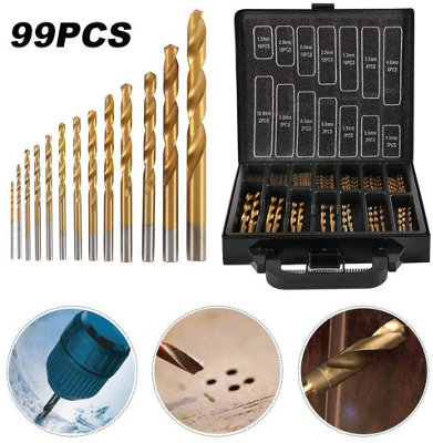 Taylor & Brown 99pcs Titanium Coated HSS Twist Drill Bit Set, 1.510mm ...