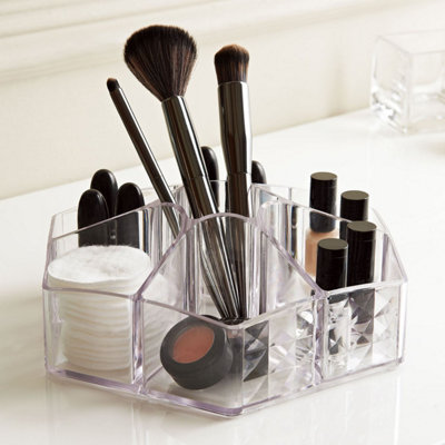 Taylor & Brown Acrylic Display Organiser 7 Compartments Clear Make Up Brushes Draw Jewellery