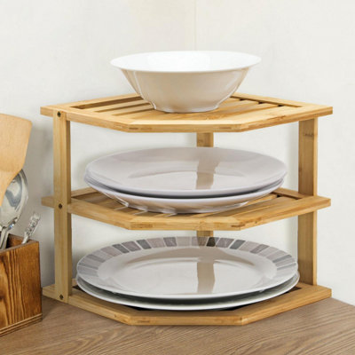 Taylor & Brown Bamboo 3Tier Corner Shelf Organiser Kitchen & Bathroom ...