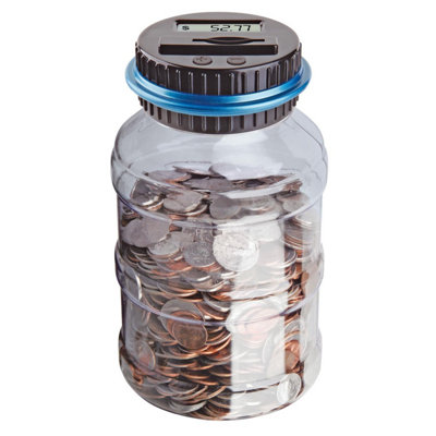 Taylor & Brown Digital Money Box Coin Counter, 1.8L Capacity, Automatic LCD Display, Transparent Jar, Gift for Kids & Adults