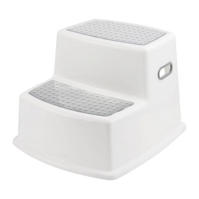 Taylor & Brown Dual Height Step Stool Toddlers Kids Potty Training Stool Soft-Grips Two-Step Design for Bathroom Kitchen (Grey)